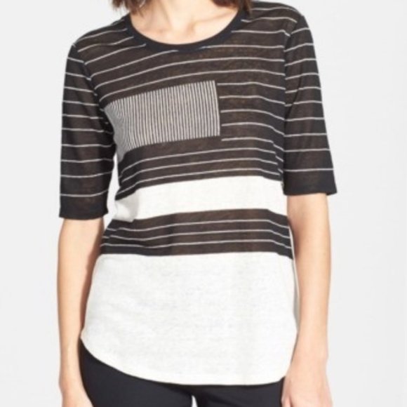 Vince Tops - Vince Abstract Line Short Sleeve Tee Linen Top